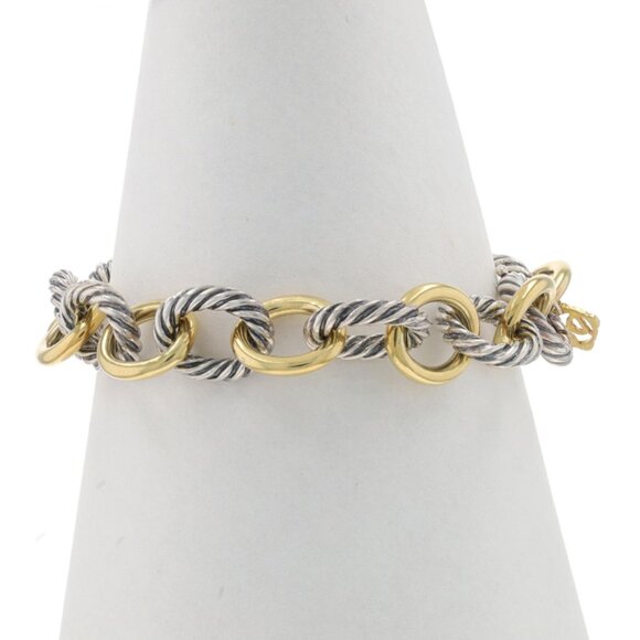 David Yurman Cable Oval Link Bracelet 7" Sterling Silver 925 Yellow Gold 18k - Picture 3 of 7